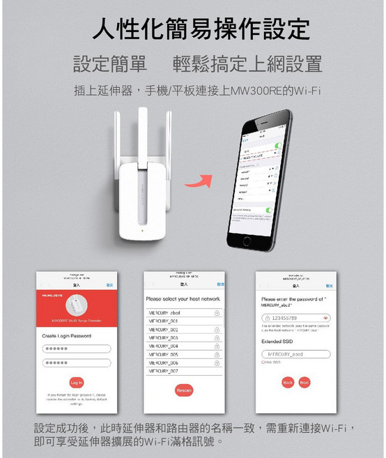 Mercusys水星網路 MW300RE 300M Wi-Fi訊號延伸器, 1個