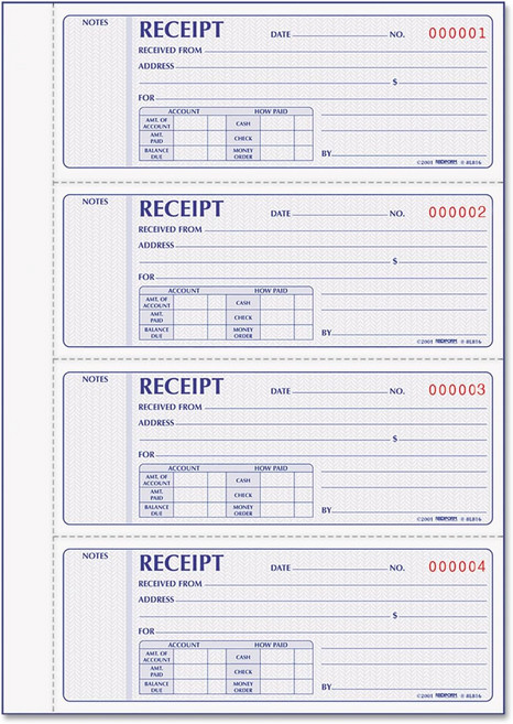 Rediform 8L816 영수증 북 2 34 x 7 무탄소 복제 400세트책, 1세트, 1매