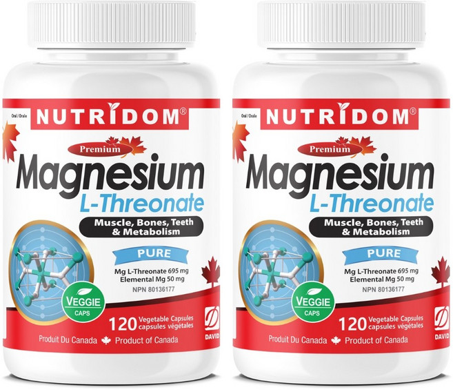 (2병) 뉴트리돔 트레온산 마그네슘 L-트레오네이트 트리오네이트 Magnesium L-Threonate 120베지캡슐 캐나다 직구, 2개, 120정