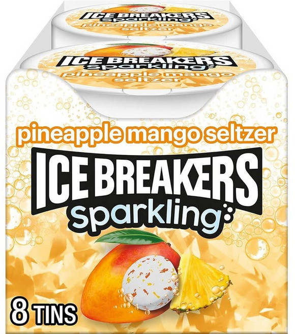 ICE BREAKERS 아이스브레이커스 스파클링 라즈베리 레몬 셀처 브레스 민트 틴 42.5g(1.5온스) (8개), 42.5g