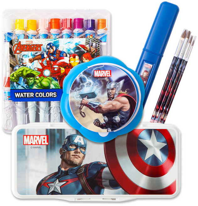 [홈앤스쿨] 어벤져스 미술 세트 물감 물통 파레트 붓, 1개
