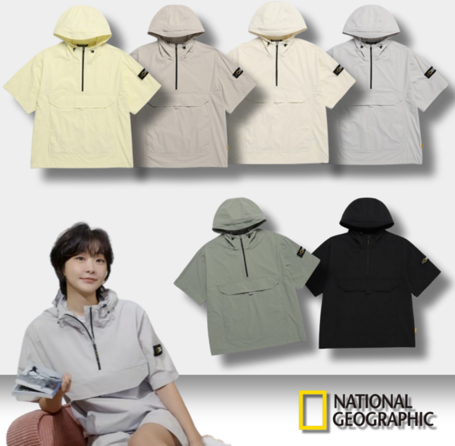 국내매장정품 내셔널지오그래픽 반팔 아노락 NATIONAL 남녀공용 빅사이즈 반집업 반팔 아노락 점퍼 여름 반팔 트레이닝복 아노락 후드 반팔 아노락 바스락 반팔 티셔츠