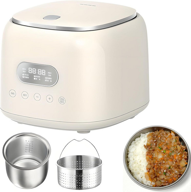 國內電飯煲大同電鍋家用多功能米湯分離不鏽鋼柴火美國日本, 1個, 白色2.5L不鏽鋼內膽+低糖蒸籠:國內可用110V, 1cm