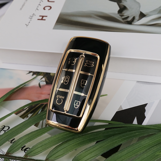 바이어블 현대 호환 제네시스 자동차 tpu 스마트 키케이스 키홀더 키커버 4버튼 6버튼 8버튼, 6버튼 J타입 블랙골드 (VA-TA40)