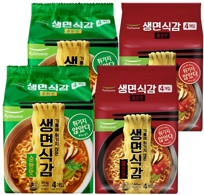 풀무원 생면식감 매운맛4입(383.6g) 1개 순한맛4입(389.6g) 1개, 4개