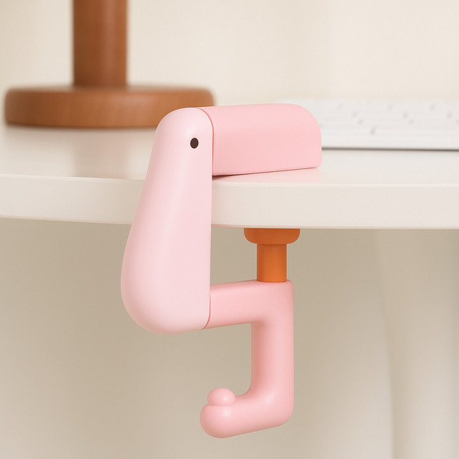 생활해랑 귀여운 오리 책상 가방걸이, 1개, 핑크