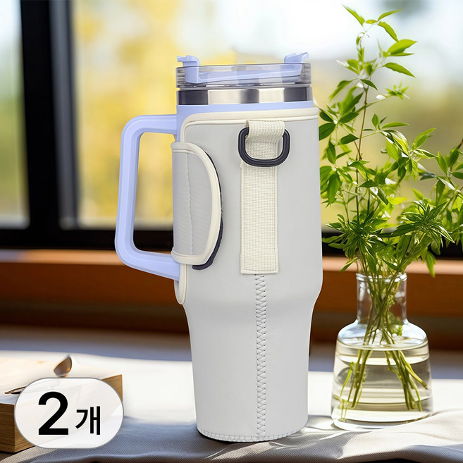 투데이리빙 1+1 텀블러 가방 파우치 887 1.18 보틀 크로스 텀블러백 보냉 물통 주머니 보냉백 스트랩 파우치백 컵홀더 운동 야외 등산, 1개, R98578A(화이트+블랙