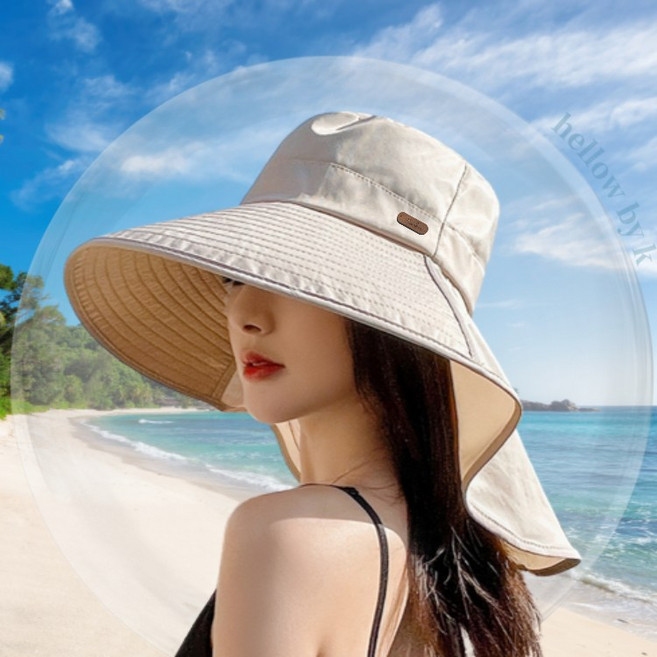 헬로우바이케이 여성 물놀이 모자 용 햇빛 뒷목 가리는 워터파크 성인 플랩캡