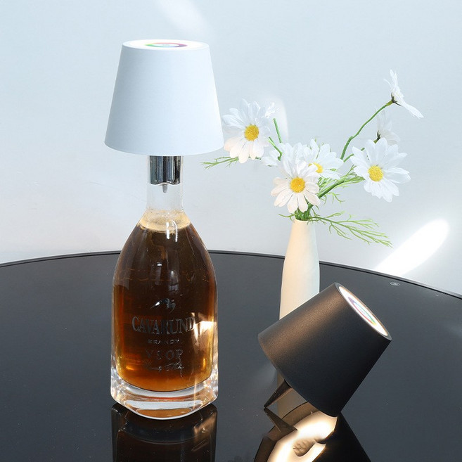 SULCATA 유리병 무선 무드등 다색 충전식 LED 인테리어 수면등 조명, 화이트