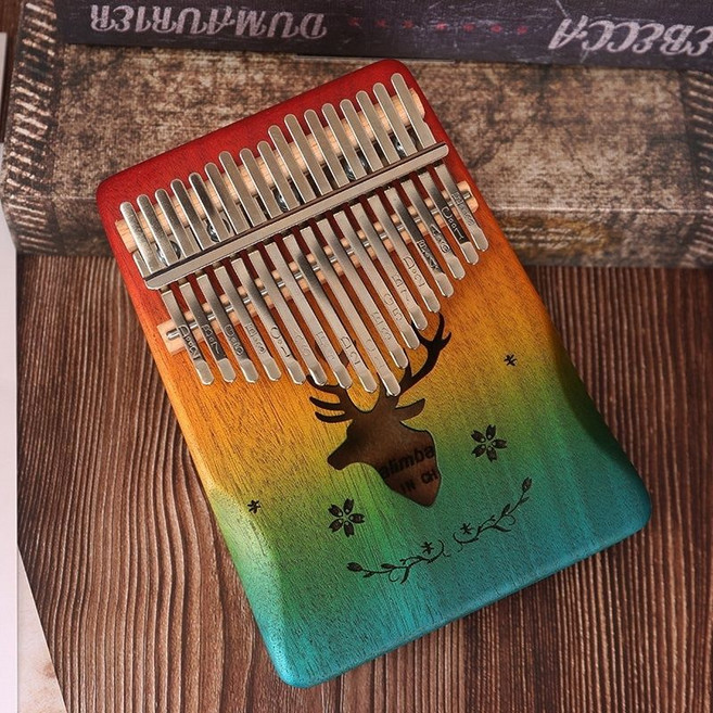 卡林巴拇指琴 17音 21音 初學者 古風 學生 手指鋼琴樂器, 1個, 17音護手彩虹馴鹿+禮包