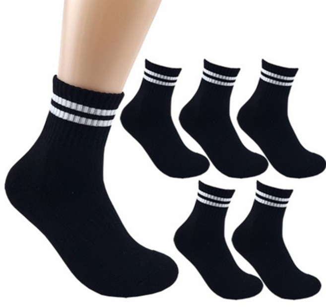 더베이직 남성용 두꺼운 이중쿠션 두줄 스포츠 중목 양말 6켤레