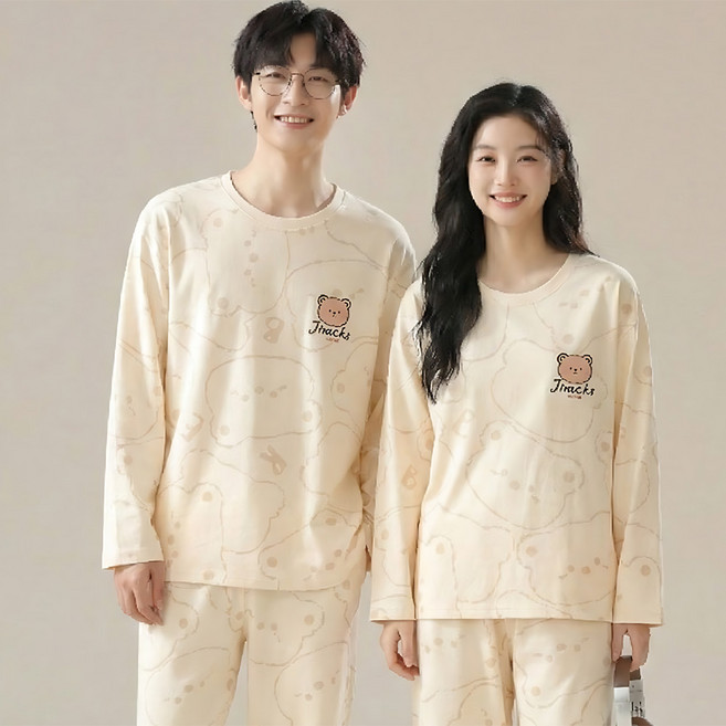 로리돌스 커플용 베이직 베어 긴팔 잠옷 상하의 세트