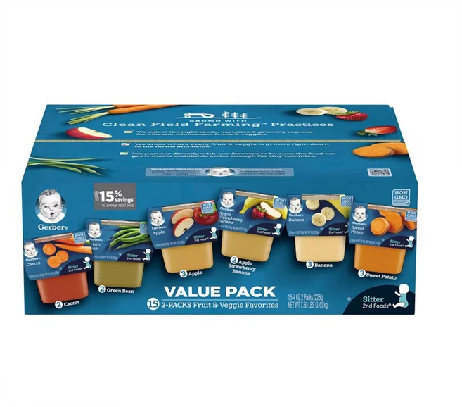 Gerber 2nd Foods Fruit & Veggie Value Pack 거버 2단계 프룻 앤 베지 밸류 팩 15개입 120oz(3.4kg), 1개, 226g - 쿠팡