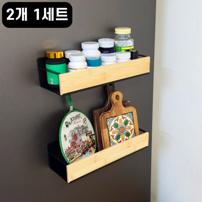 리빙하우 다용도 자석선반 냉장고 현관문 세탁기 수납, 2개, 블랙