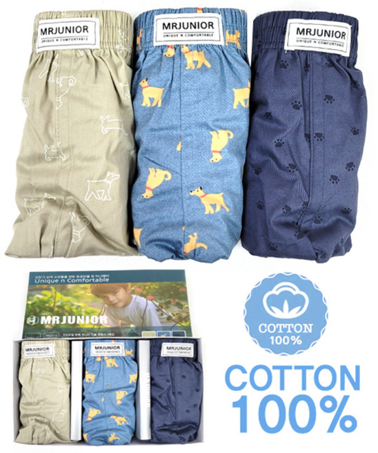 엠알키즈 남아 순면 트렁크 3종세트 빅사이즈주니어팬티
