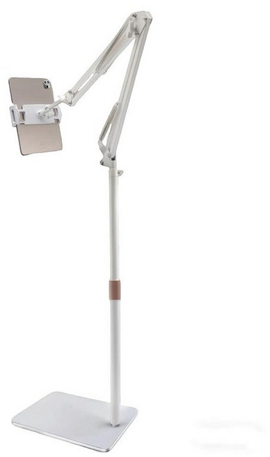 Faung Tablet Floor Stand with Heavy Metal Base Adjustable Height Stretchable Arm Holder Mount 360, White