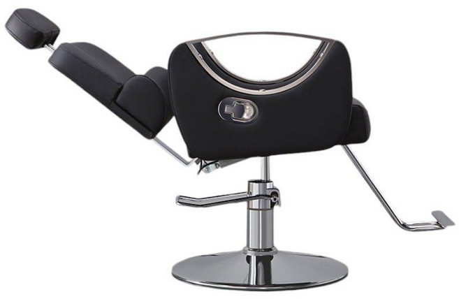 LEHR 미용실의자 메이크업 헤어샵 체어 업소용 네일샵 바버샵 이발소, 1개, 블랙 + 은색 도금 + 리클라이닝