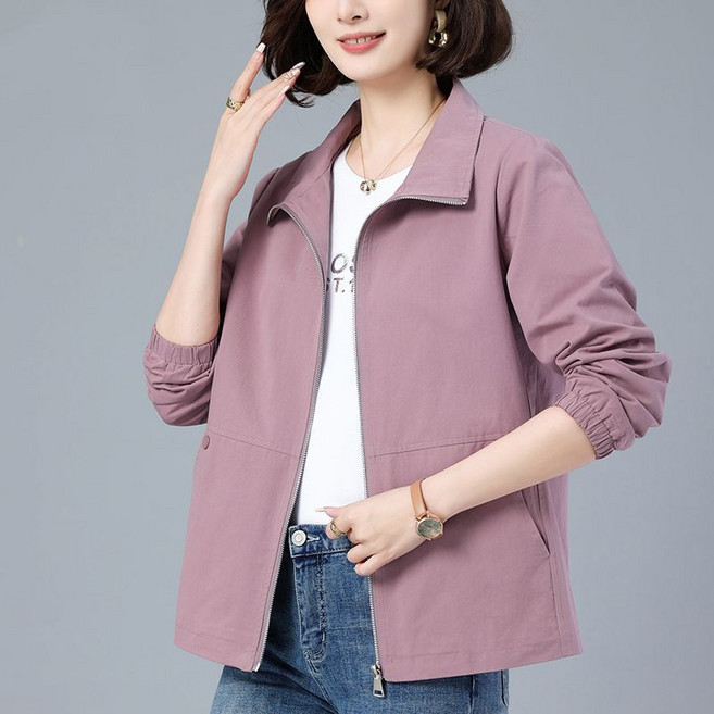 해피유통 쇼트 코트 여자 봄가을 엄마옷 중장년 심플 캐주얼 자켓 루즈핏 날씬해 보이는 상의 LWJ