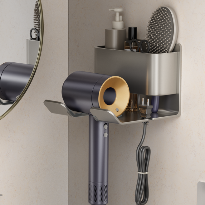 에스위두 무타공 수납형 강력접착 드라이기 거치대, 화이트, 1개