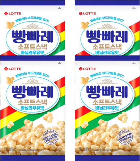 롯데웰푸드 빵빠레 소프트스낵 바닐라우유맛 115g, 4개