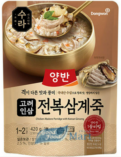 양반 동원 수라 고려 인삼 전복 삼계죽, 420g, 5개