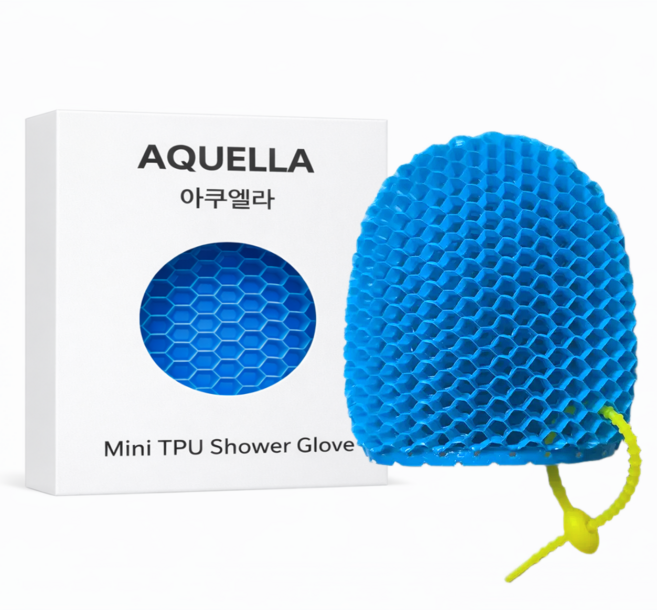 아쿠엘라 TPU 벌집 프리미엄 샤워 글러브 저자극 부드러운 각질관리 빠른건조 반영구사용 목욕타올, 1개, 1개입, 미니 블루