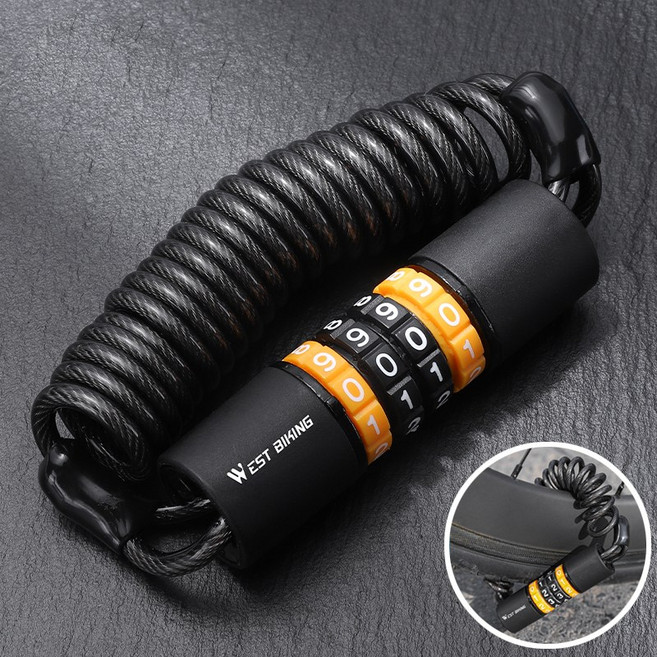 시그니처베이지 자전거 킥보드 와이어 락 번호키 자물쇠 YPZ078, 1개, 오렌지