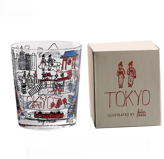 페어리아일랜드 일본제조 줄리아 가쉬 세계 도시 일러스트 위스키 온더락 글라스, 1개