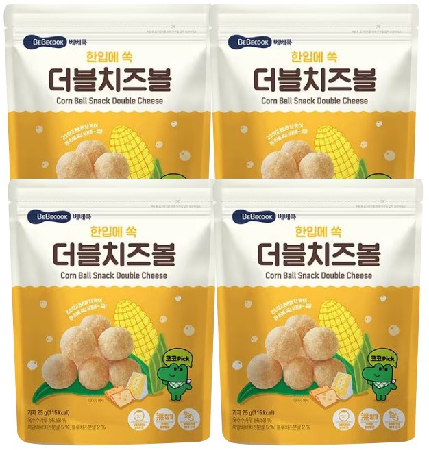 베베쿡 한입에 쏙 더블치즈볼, 4개, 25g