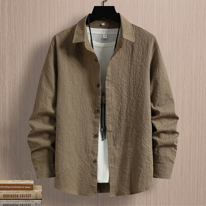 AOKADA 남성 봄 여름 쿨링 아이스 플리츠 와이셔츠 긴팔 해빛차단 셔츠 남방