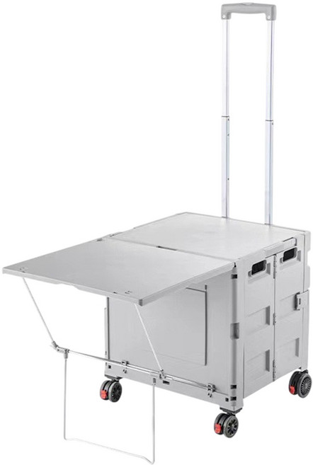 【品樂生活】 75L露營兩用掀桌車 購物車 收納箱 摺疊, 靜謐白, 1層