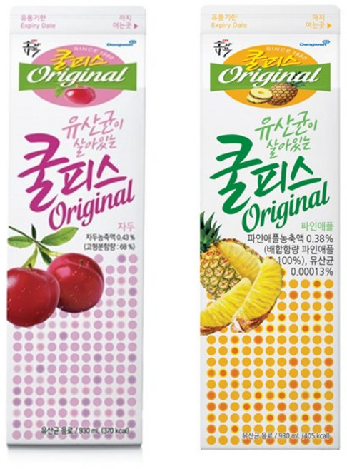 동원 소와나무 쿨피스 2종 930ml (자두 4개 + 파인 4개) 총 8개/냉장무배, 8개