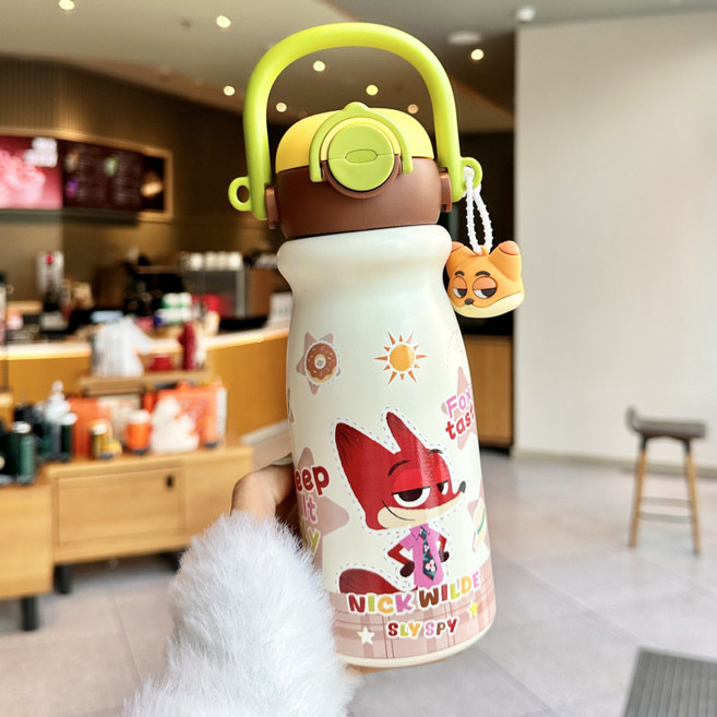 주토피아 닉 주디 귀여운 캐릭터 빨대 물병 물통 선물용 핸들 텀블러, 1개, 520ml, 닉 520ml 텀블러