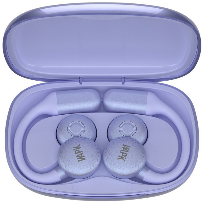 WAPIK 귀걸이형 오픈형 이어폰 R7 블루투스 6.0 ENC 노이즈 캔슬링 운동용 C타입, 퍼플
