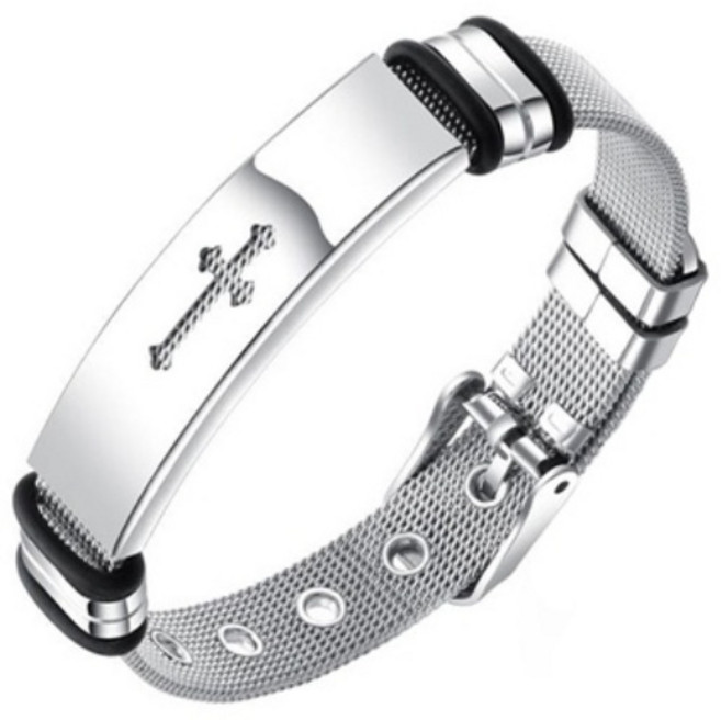 에르모사제이 맨즈 MW046 써지컬 스틸 십자가 메쉬 남자 팔찌