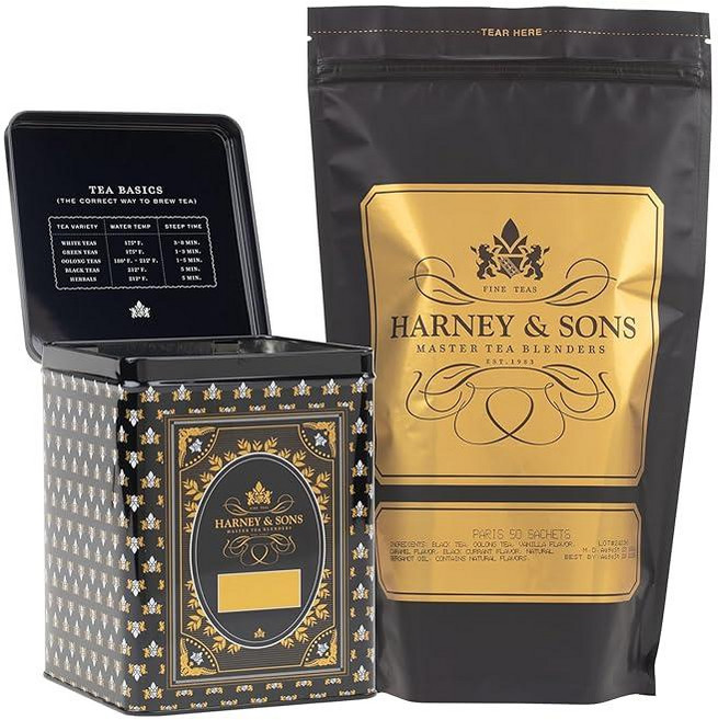Harney & Sons 파리 티 & 홍차용 캐니스터 & 보관용 틴 세트, 1개, 430g