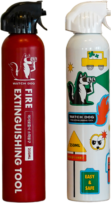 [1+1] 와치독 스프레이식 소화기 가정용 주방용 캠핑용 화이트+레드 소화용구 세트, 2개, 250ml