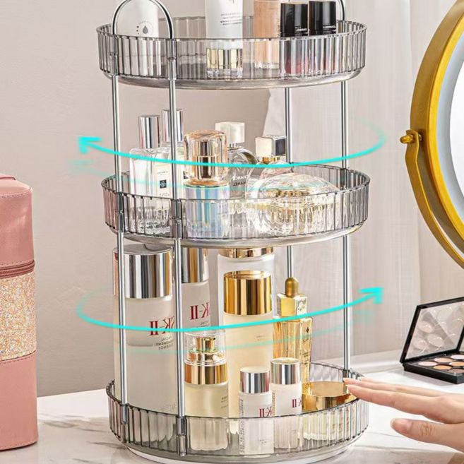 에브리브랜드 원형 3단 화장품 정리함 화장대 정리함, 1개, 화이트