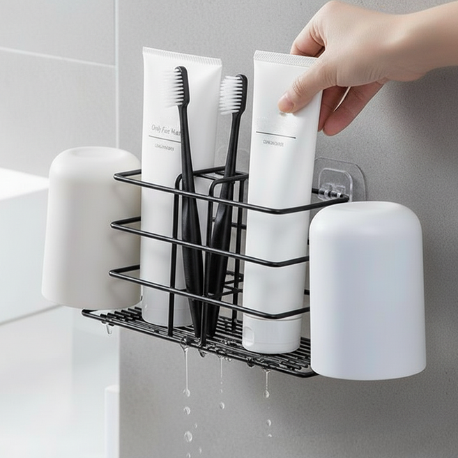 홈앤로그 습기차단 무타공 흡착 칫솔 걸이, 블랙