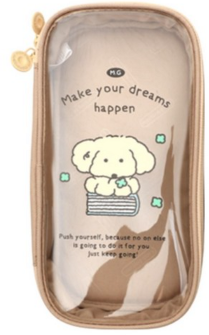 모닝글로리 투명 사각 파우치, 베이지, 1개