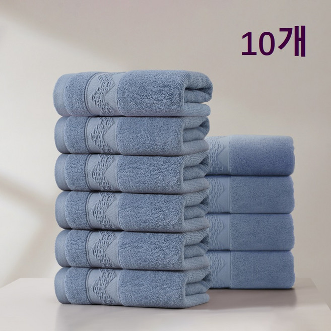 록신 가정용 수건 세면타월 100g 30수 코마사 10종세트 고급수건 빠른 건조 타올 먼지없는수건, 1세트, 블루