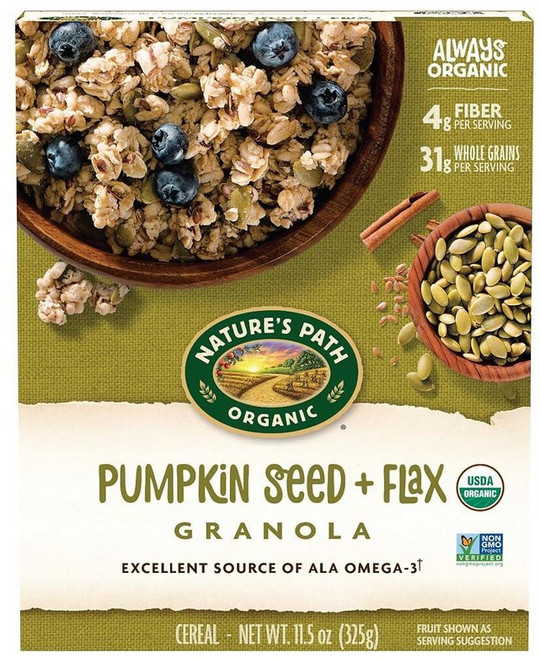 Nature's Path 유기농 호박 씨앗 + 아마 그래놀라 326g(11.5온스) (12팩) GMO 프리, 326g