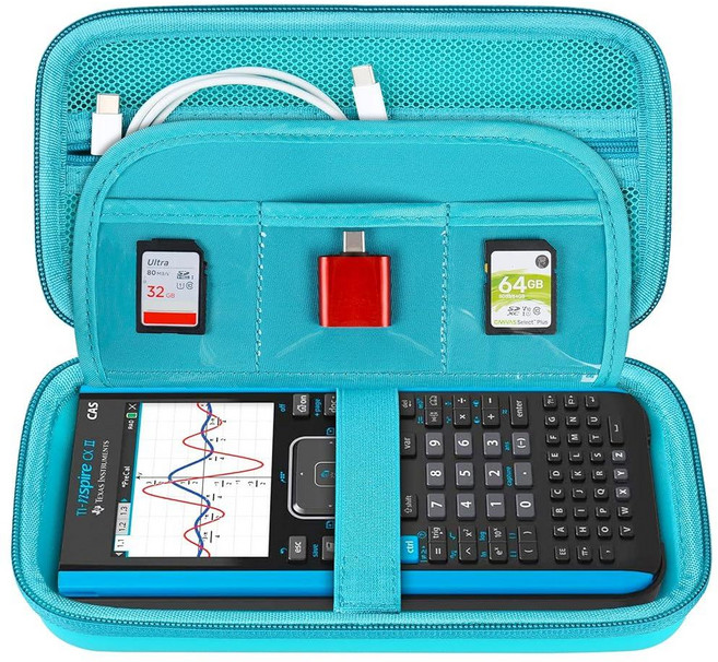 BOVKE Texas Instruments TI-Nspire CX CAS/CX II CAS 컬러 공학용 계산기 등을 위한 휴대용 케이스 교체품 - USB 케이블 및 기타 액세서, 터키석