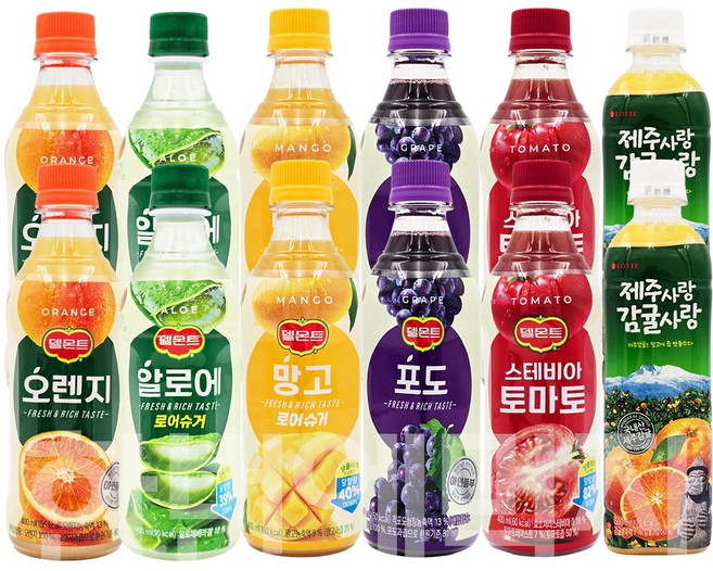 [한번에먹자] 과즙음료 6종 혼합 / 델몬트오렌지 + 델몬트알로에 + 델몬트망고 + 델몬트포도 + 델몬트토마토 + 제주사랑감귤, 12개, 400ml