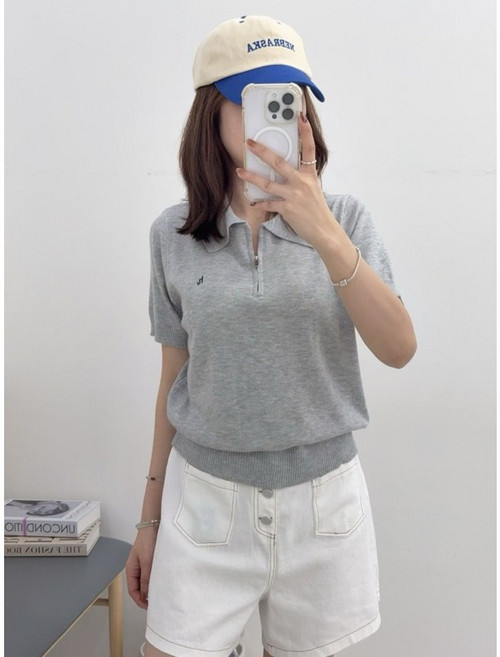 半拉鍊細針織POLO衫 #B082