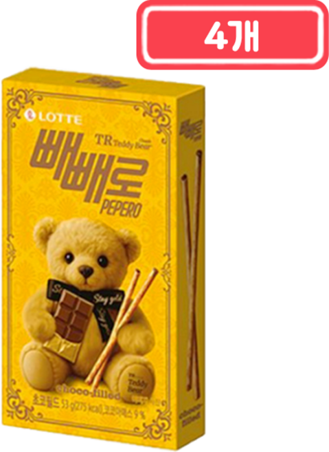 롯데 한정판 테디베어 초코필드 빼빼로, 4개, 53g