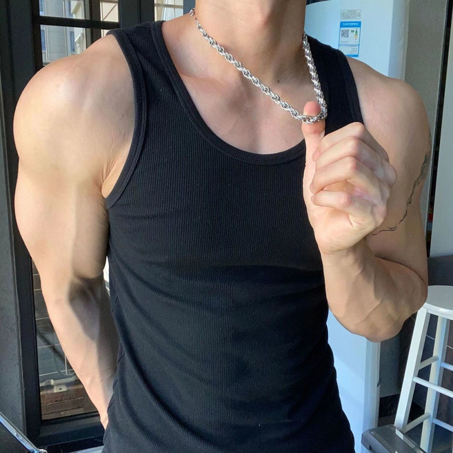 男士重磅粗螺紋無袖背心 美式緊身訓練運動上衣 透氣吸汗健身打底坎肩 夏季休閒百搭 #黑色 #5XL(建議180-200斤)