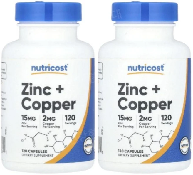 Nutricost Zinc Copper 아연 구리 120캡슐 2개 징크 코퍼, 120정 - 쿠팡