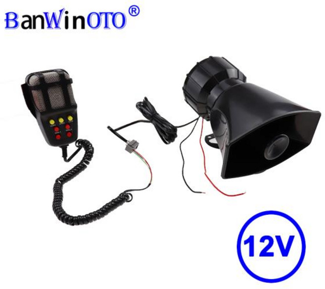 오토바이 사이렌 차량 트럭 경고 경보 확성기 플라스틱 경적 경찰 소방관 7 소리 마이크 포함 DC 12V 100W, 01 빠른