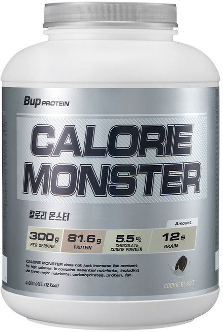 BUP 칼로리몬스터 쿠키앤크림맛 4kg 헬스보충제 단백질보충제 체중증가 게이너, 1개
